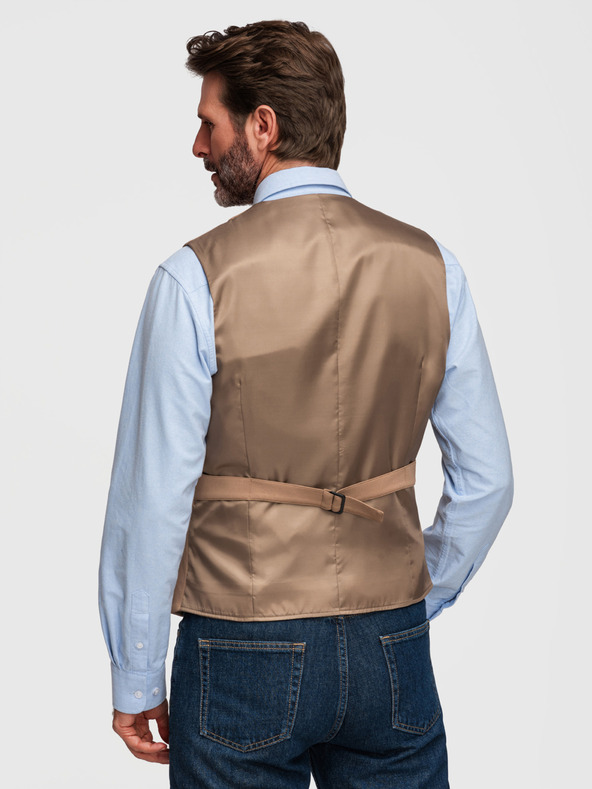 Ombre Clothing Pánska elegantná vesta s klopami - hnedá V1 V66 Ombre Clothing