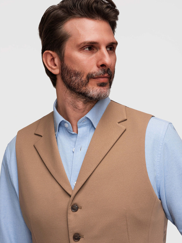 Ombre Clothing Pánska elegantná vesta s klopami - hnedá V1 V66 Ombre Clothing