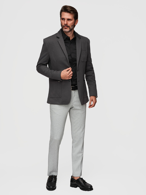 Ombre Clothing Pánske pletené sako úzkeho strihu s jemnou štruktúrou - grafitové V1 M165 Ombre Clothing