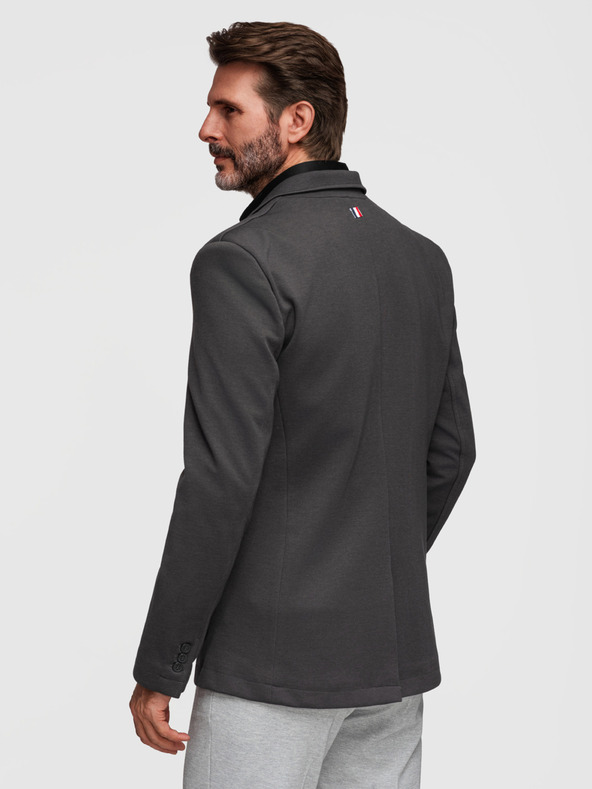 Ombre Clothing Pánske pletené sako úzkeho strihu s jemnou štruktúrou - grafitové V1 M165 Ombre Clothing