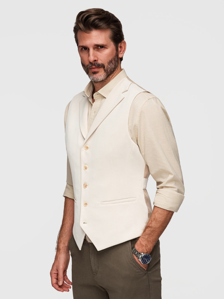 Ombre Clothing Elegantná pánska vesta s klopami - béžová V2 V66 Ombre Clothing