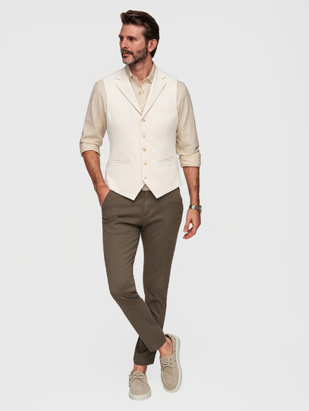 Ombre Clothing Elegantná pánska vesta s klopami - béžová V2 V66 Ombre Clothing