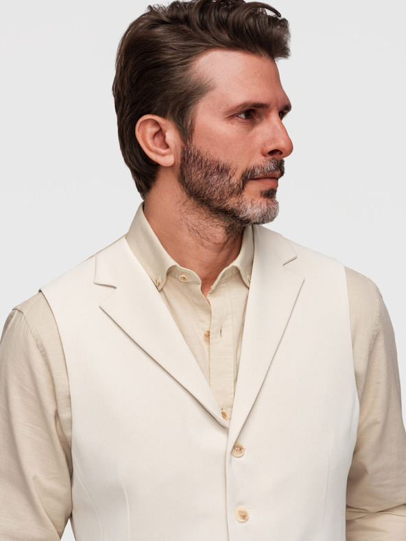 Ombre Clothing Elegantná pánska vesta s klopami - béžová V2 V66 Ombre Clothing