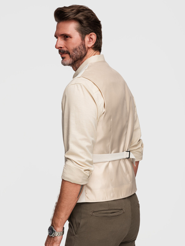 Ombre Clothing Elegantná pánska vesta s klopami - béžová V2 V66 Ombre Clothing