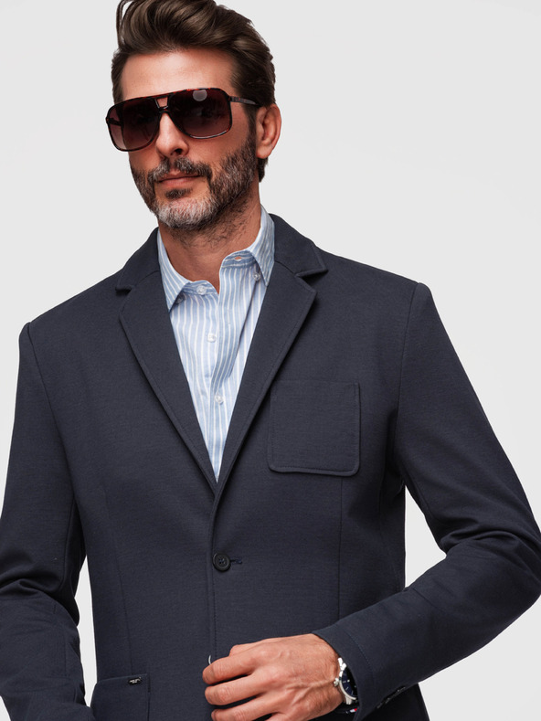 Ombre Clothing Pánske pletené sako slim fit strihu s jemnou textúrou - tmavě modré V3 M165 Ombre Clothing