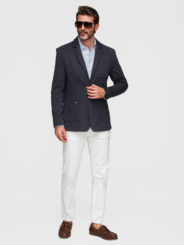 Ombre Clothing Pánske pletené sako slim fit strihu s jemnou textúrou - tmavě modré V3 M165 Ombre Clothing