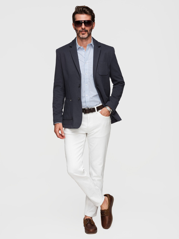 Ombre Clothing Pánske pletené sako slim fit strihu s jemnou textúrou - tmavě modré V3 M165 Ombre Clothing