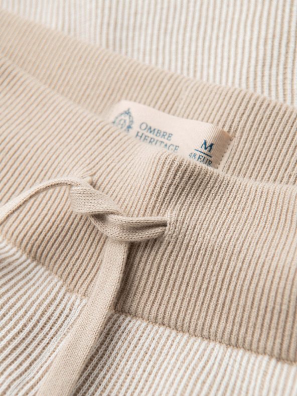 Ombre Clothing Pánske pletené šortky s nastaviteľným pásom - béžové V1 OM-SRCS-0202 Ombre Clothing