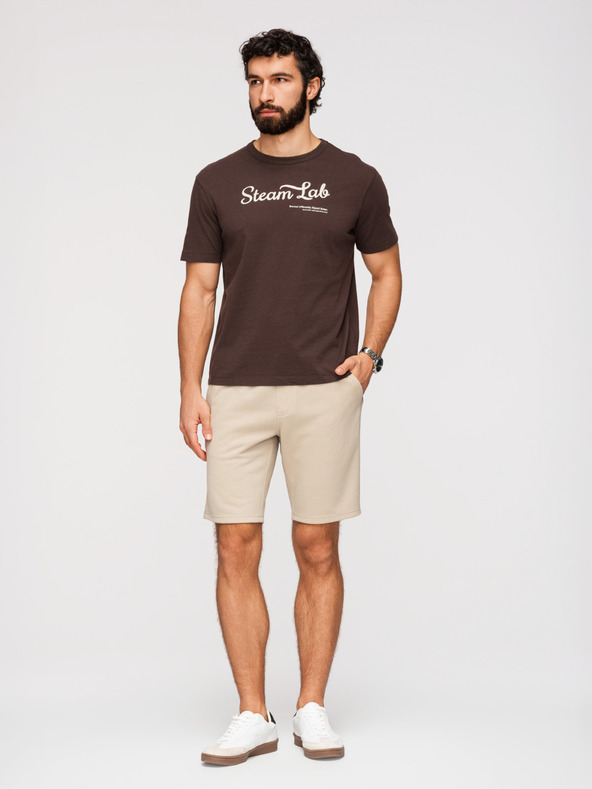 Ombre Clothing Pánske štruktúrované šortky REGULAR FIT - béžové V1 OM-SRSK-0124 Ombre Clothing