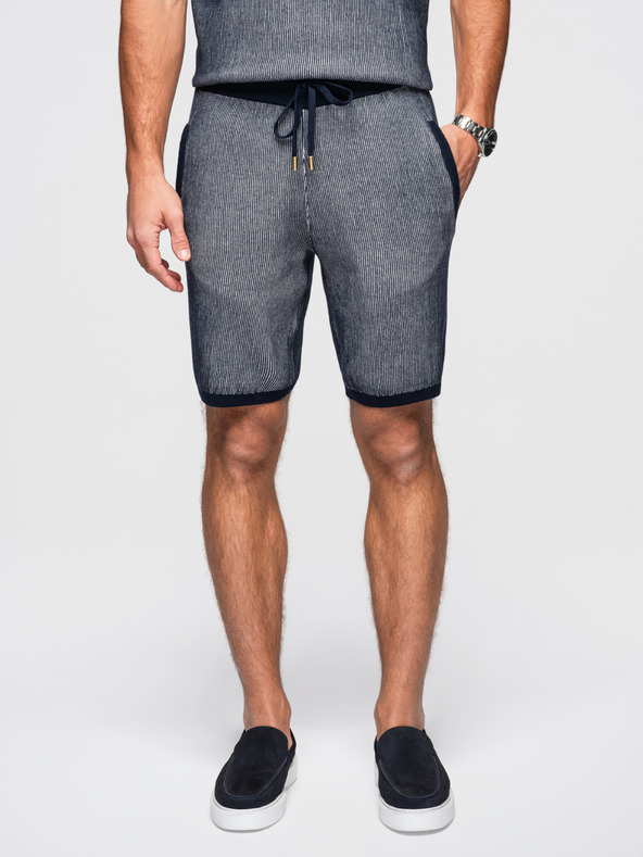 Ombre Clothing Pánske pletené šortky s nastaviteľným pásom - tmavo modré V3 OM-SRCS-0202 Ombre Clothing