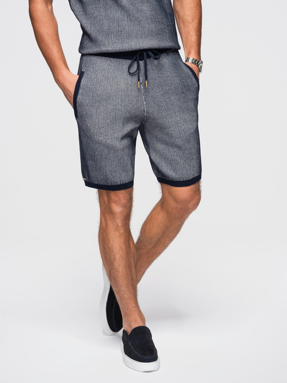 Ombre Clothing Pánske pletené šortky s nastaviteľným pásom - tmavo modré V3 OM-SRCS-0202 Ombre Clothing