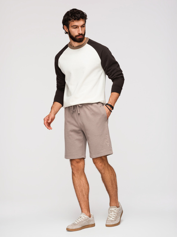 Ombre Clothing Pánske šortky REGULAR FIT z francúzskeho froté úpletu - tmavo béžové V2 OM-SRSK-0196 Ombre Clothing