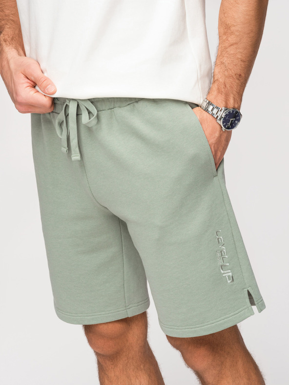 Ombre Clothing Pánske šortky REGULAR FIT z francúzskeho froté úpletu - pastelovo zelené V3 OM-SRSK-0196 Ombre Clothing