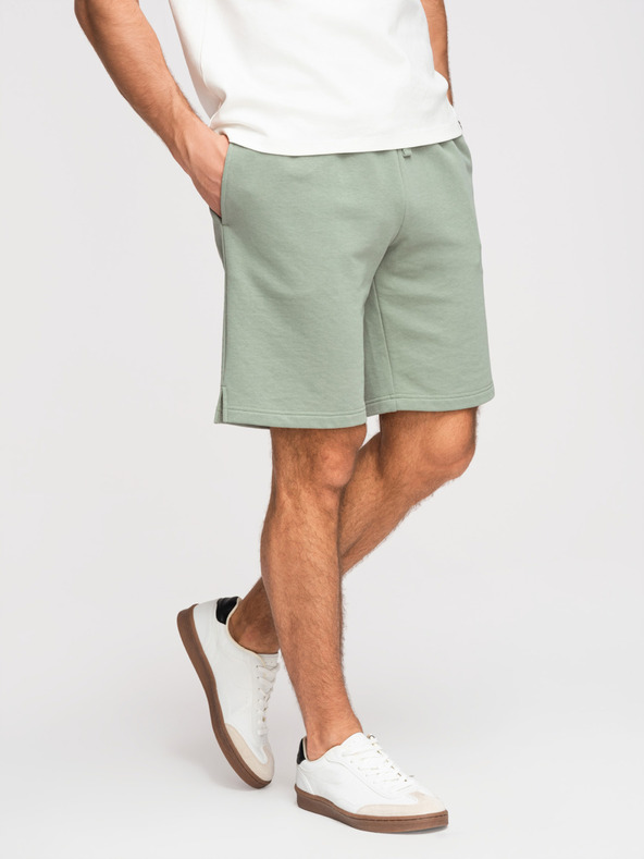Ombre Clothing Pánske šortky REGULAR FIT z francúzskeho froté úpletu - pastelovo zelené V3 OM-SRSK-0196 Ombre Clothing