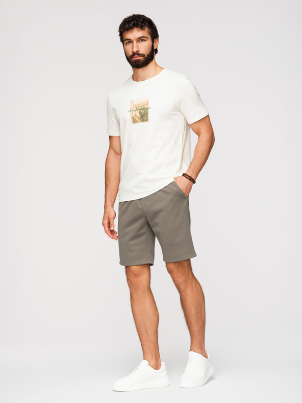 Ombre Clothing Pánske štruktúrované šortky REGULAR FIT - khaki V4 OM-SRSK-0124 Ombre Clothing