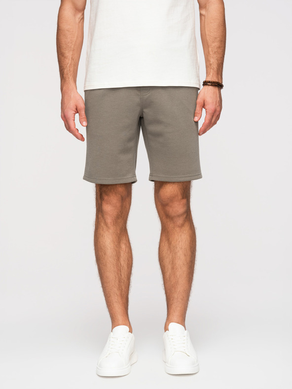 Ombre Clothing Pánske štruktúrované šortky REGULAR FIT - khaki V4 OM-SRSK-0124 Ombre Clothing