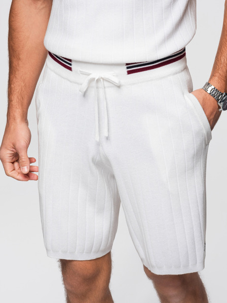 Ombre Clothing Pánske viskózové štruktúrované šortky REGULAR - biele V1 OM-SRCS-0203 Ombre Clothing