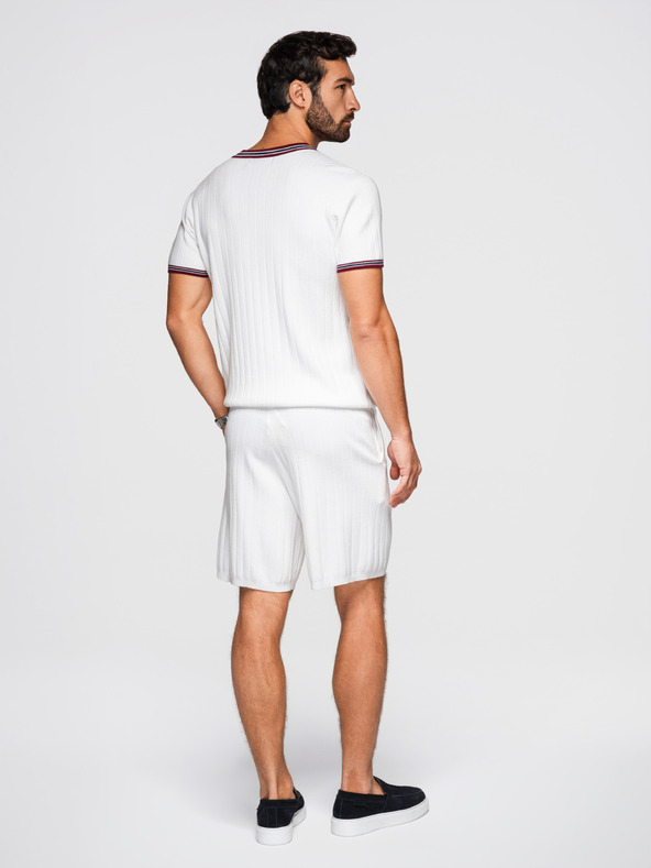 Ombre Clothing Pánske viskózové štruktúrované šortky REGULAR - biele V1 OM-SRCS-0203 Ombre Clothing