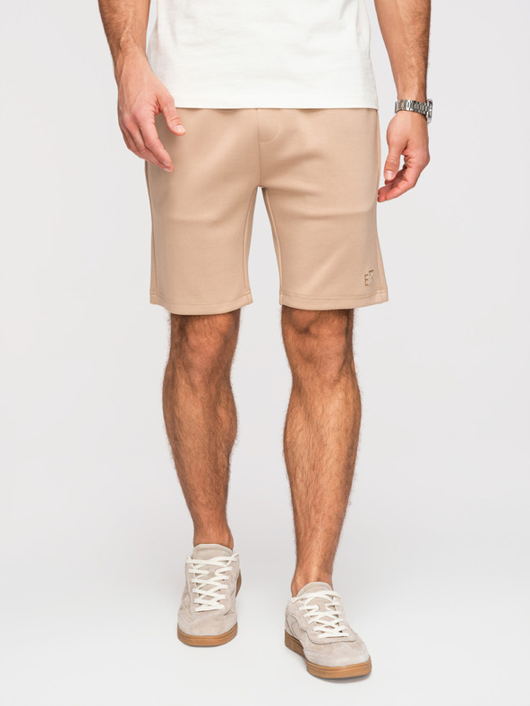 Ombre Clothing Pánske šortky REGULAR FIT z hladkého úpletu - béžové V3 OM-SRBC-0153 Ombre Clothing