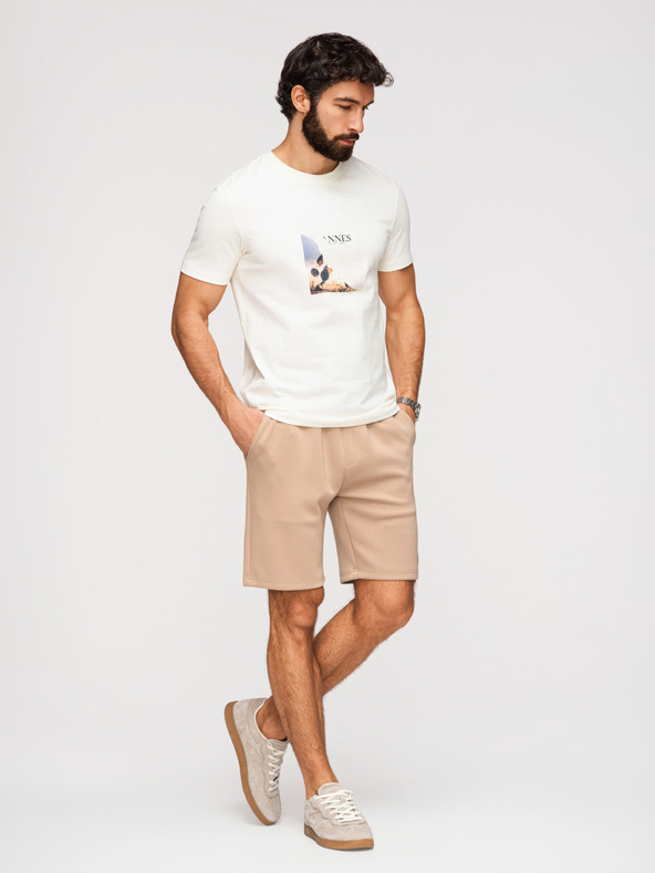 Ombre Clothing Pánske šortky REGULAR FIT z hladkého úpletu - béžové V3 OM-SRBC-0153 Ombre Clothing