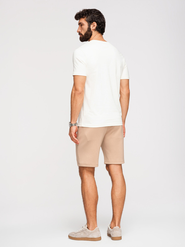 Ombre Clothing Pánske šortky REGULAR FIT z hladkého úpletu - béžové V3 OM-SRBC-0153 Ombre Clothing