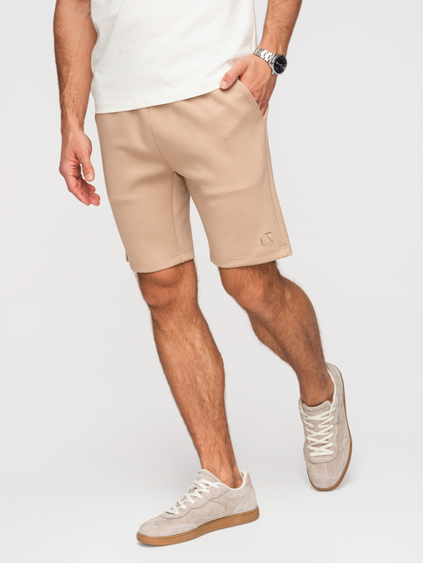 Ombre Clothing Pánske šortky REGULAR FIT z hladkého úpletu - béžové V3 OM-SRBC-0153 Ombre Clothing