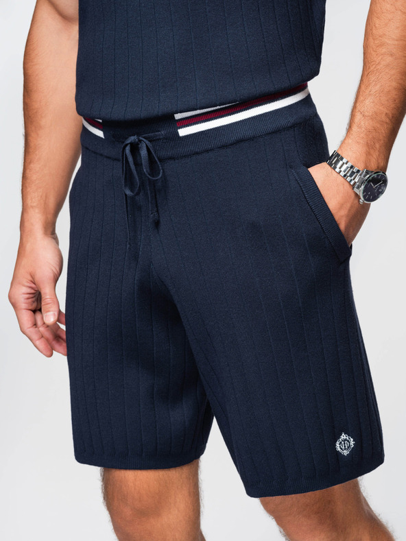 Ombre Clothing Pánske štruktúrované viskózové šortky REGULAR - tmavo modré V2 OM-SRCS-0203 Ombre Clothing