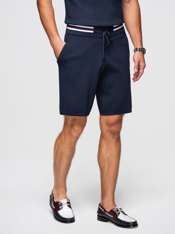 Ombre Clothing Pánske štruktúrované viskózové šortky REGULAR - tmavo modré V2 OM-SRCS-0203 Ombre Clothing