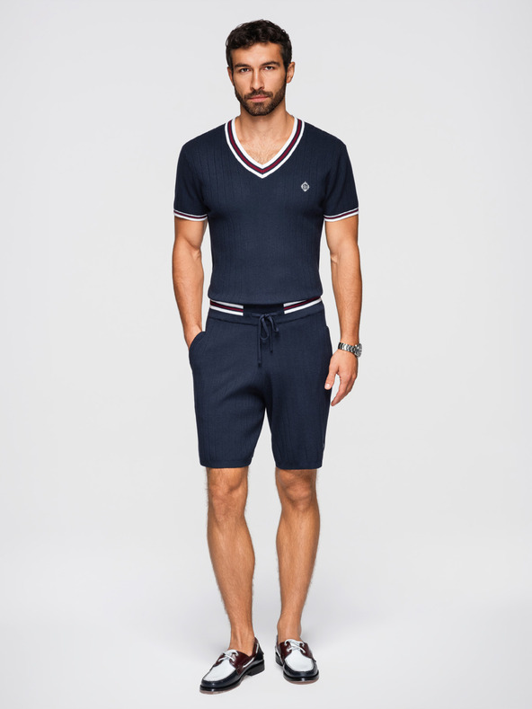 Ombre Clothing Pánske štruktúrované viskózové šortky REGULAR - tmavo modré V2 OM-SRCS-0203 Ombre Clothing