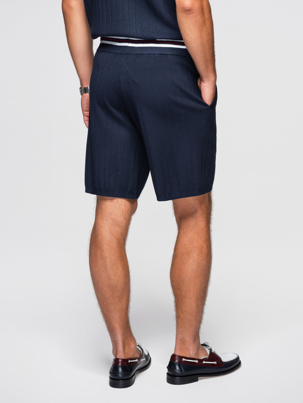 Ombre Clothing Pánske štruktúrované viskózové šortky REGULAR - tmavo modré V2 OM-SRCS-0203 Ombre Clothing