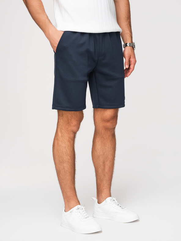 Ombre Clothing Pánske šortky z hladkého úpletu REGULAR FIT - tmavo modré V4 OM-SRBC-0153 Ombre Clothing