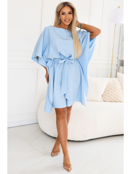 numoco SOFIA Šaty typu motýlik so viazaním v páse - svetlo modré