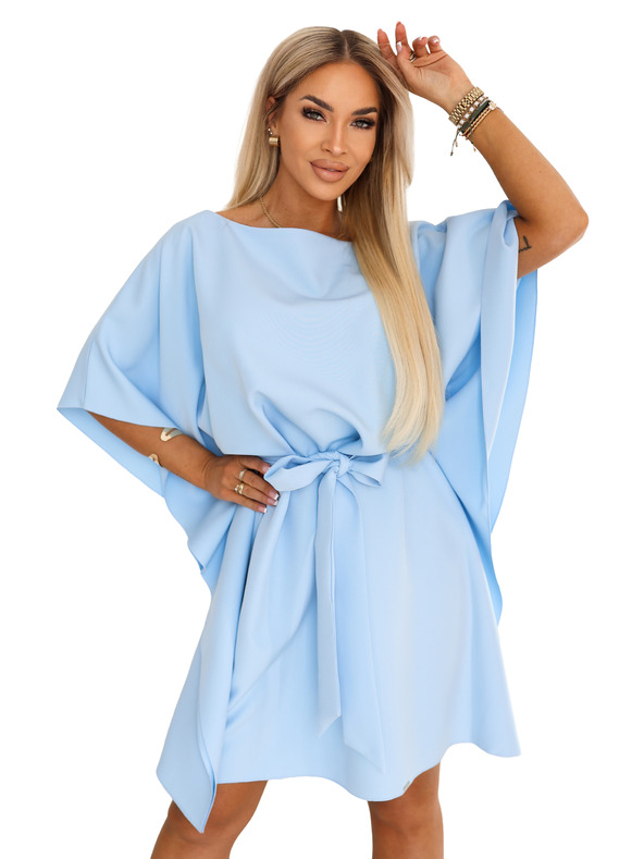 numoco SOFIA Šaty typu motýlik so viazaním v páse - svetlo modré