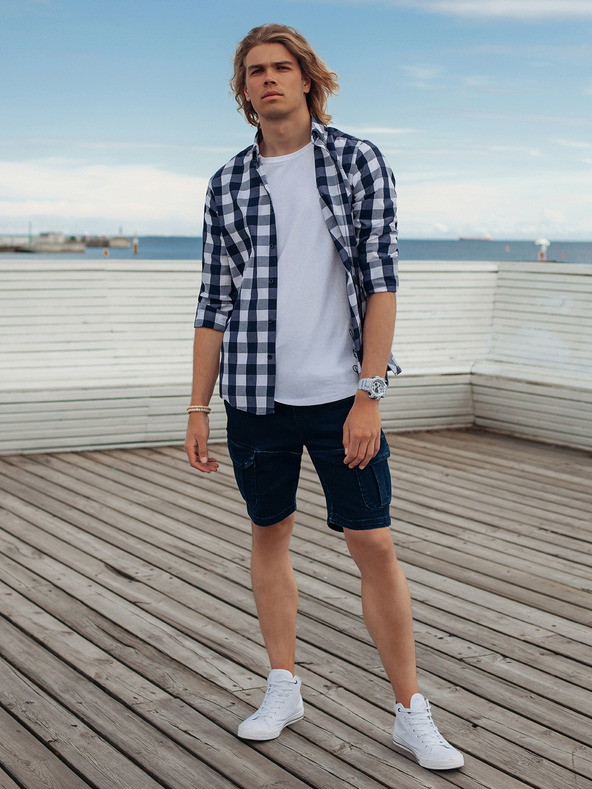 Ombre Clothing Tmavomodré pánske džínsové šortky Ombre Clothing W362