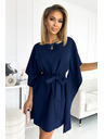 numoco SOFIA Motýlie šaty so zaväzovaním v páse - tmavo modrá
