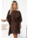 numoco SOFIA Motýlikové šaty so zaväzovaním v páse - čokoládová farba
