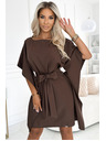 numoco SOFIA Motýlikové šaty so zaväzovaním v páse - čokoládová farba