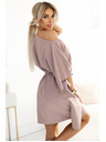 numoco SOFIA Motýlikové šaty so zaväzovaním v páse - MOCHA MOUSSE