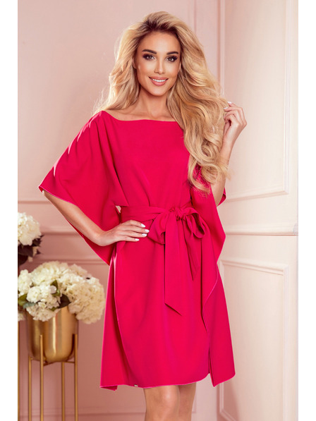 numoco SOFIA Motýlikové šaty so zaväzovaním v páse - malinová farba