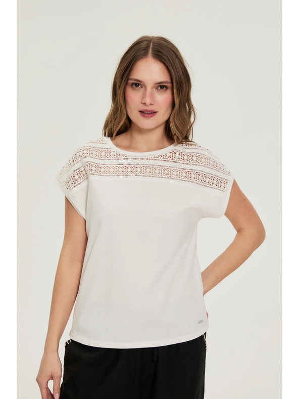 Moodo Halenka z bavlny s čipkou biela Moodo