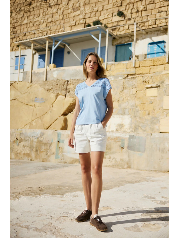 Moodo Halenka z bavlny s čipkou svetlo modrá Moodo