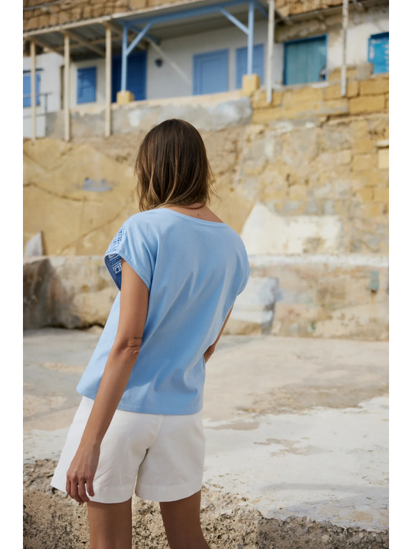 Moodo Halenka z bavlny s čipkou svetlo modrá Moodo