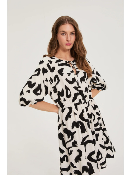 Moodo Viskózové šaty s potlačou béžové Moodo