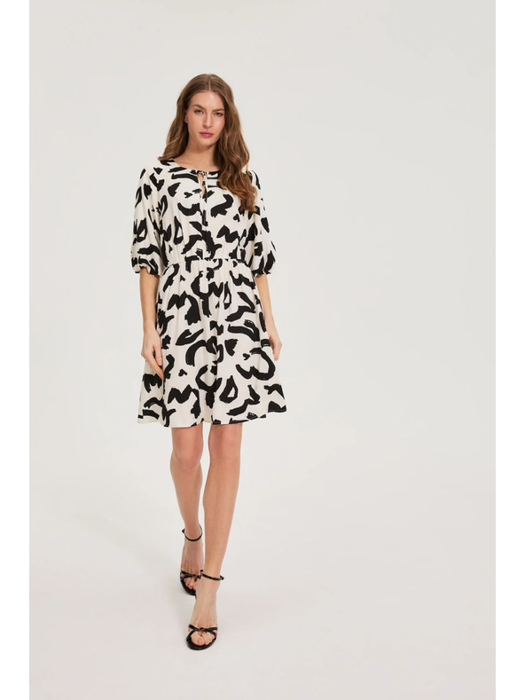 Moodo Viskózové šaty s potlačou béžové Moodo