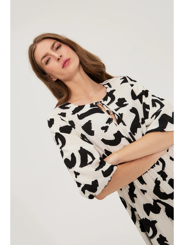 Moodo Viskózové šaty s potlačou béžové Moodo