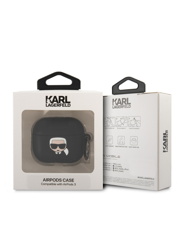 Karl Lagerfeld 3D Logo NFT Karl Head Silikónové puzdro pre Airpods 3 čierne Karl Lagerfeld