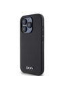 DKNY PU kožený strieborný zadný kryt s kovovým logom Magsafe pre iPhone 15 Pro Black DKNY
