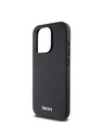 DKNY PU kožený strieborný zadný kryt s kovovým logom Magsafe pre iPhone 15 Pro Black DKNY