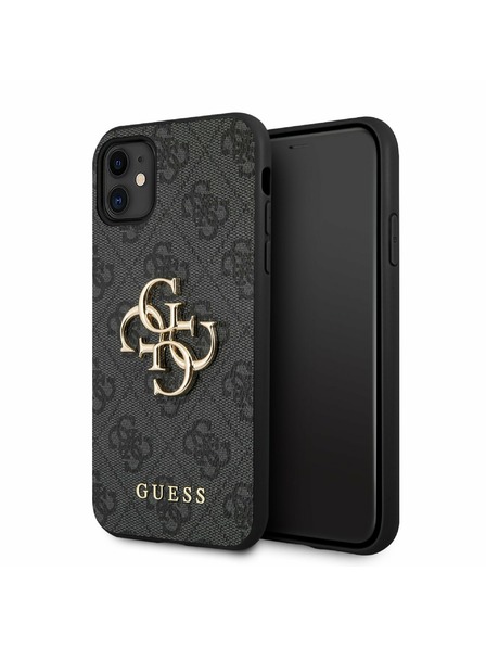 Guess Guess PU 4G Kovové logo zadného krytu pre iPhone 11 Sivá