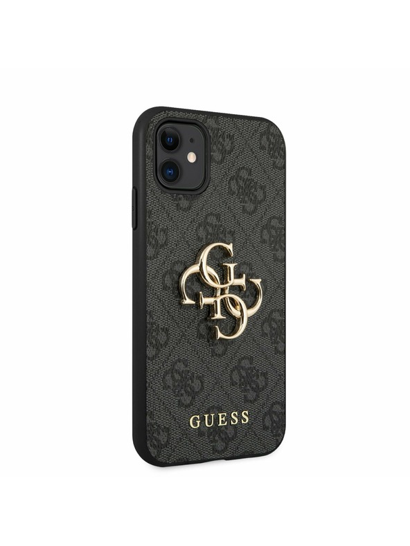 Guess Guess PU 4G Kovové logo zadného krytu pre iPhone 11 Sivá